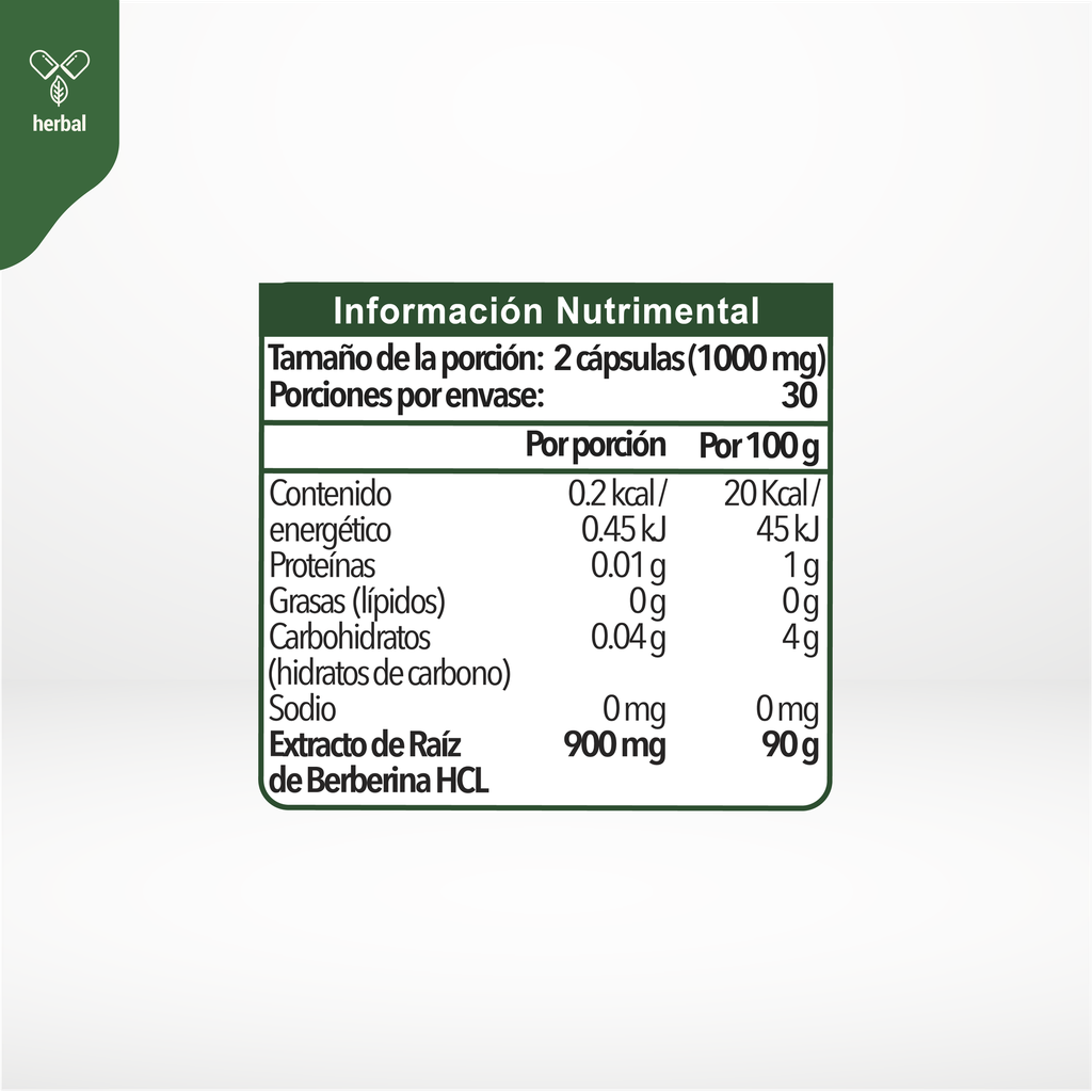 Berberina HCL 97% 60 caps de 500 mg